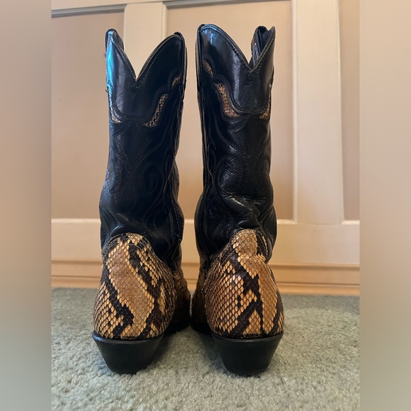 Vintage Code West Snakeskin and Black Leather Cowboy Cowgirl Boots 8 - Picture 2 of 5